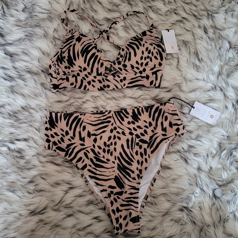Shade & Shore Beige and Black Bikini 34B/S
